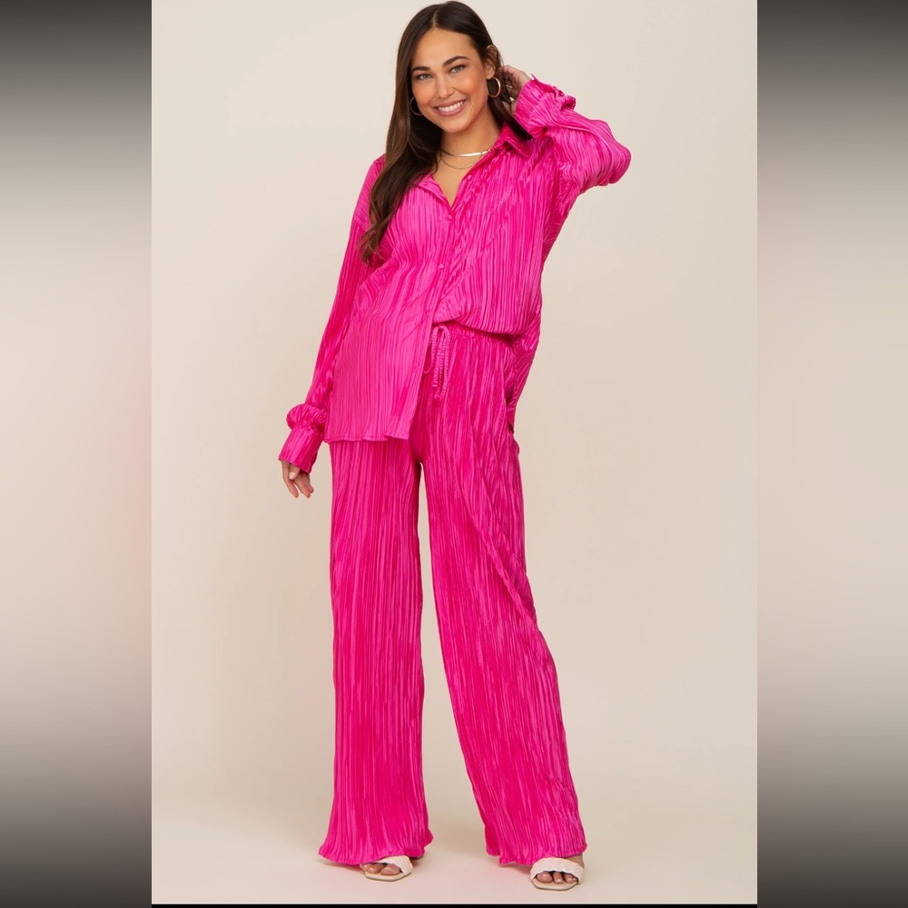 Button Up Maternity pajama set - Fuchsia